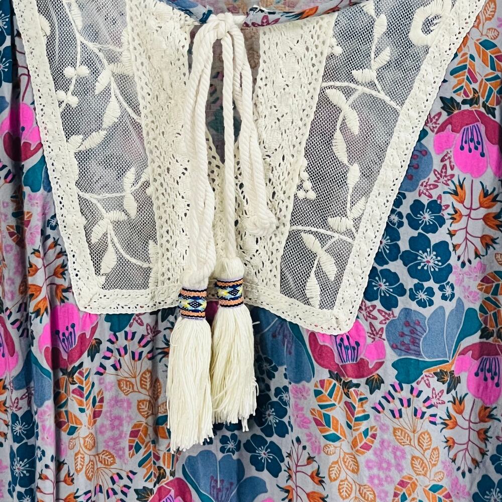 Matilda Jane Floral Peasant Tunic Lace Tassel Boho Prairie Blouse - Picture 4 of 10